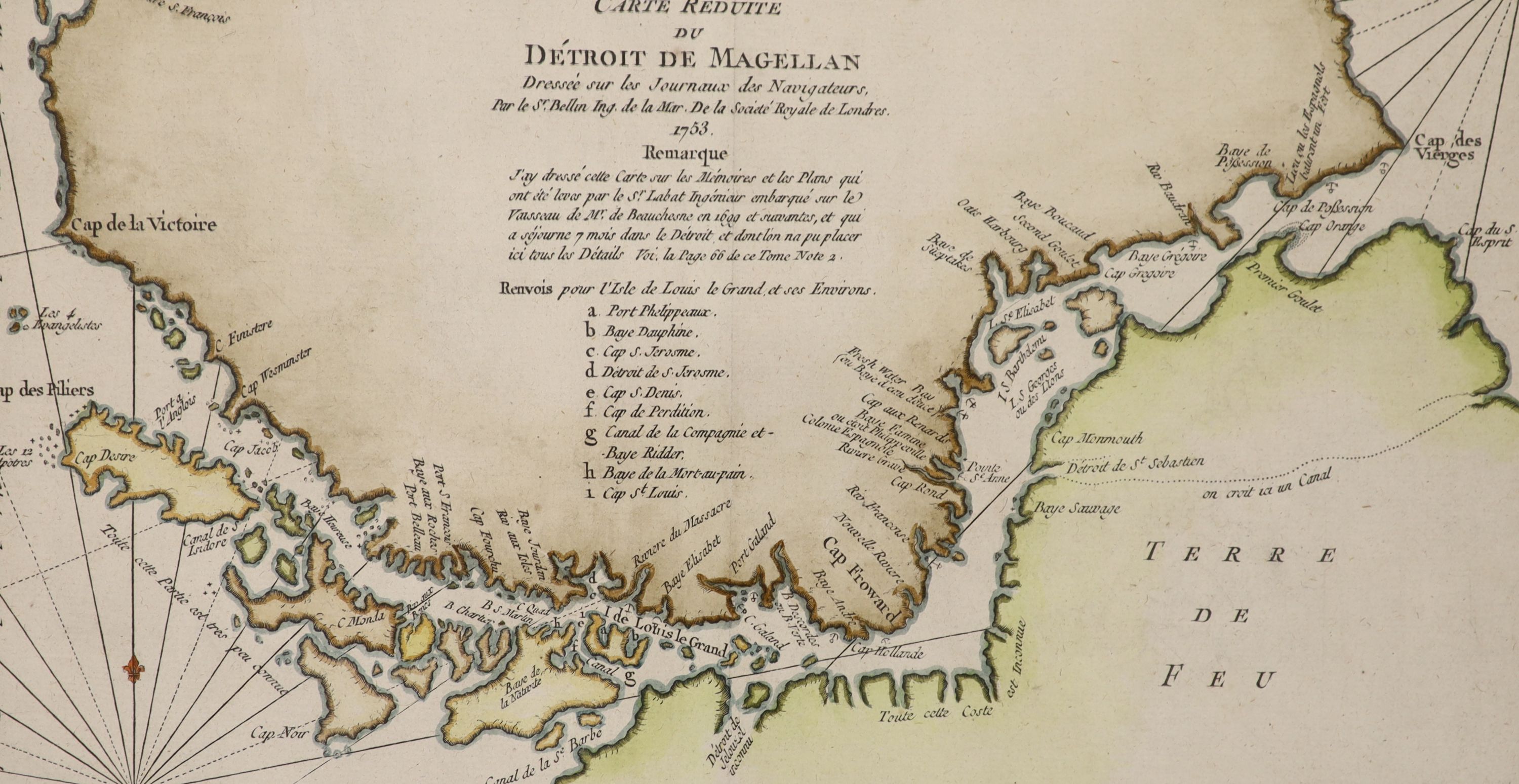 18th century French School, coloured engraving, Map of the Straits of Magellan, 19.5 x 35cm and a Map of the Strait of Maire, 21 x 28cm